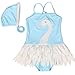 Qyqkfly Girl Swan Adjustable Strap Cross Back One Piece Swimsuit (FBA) (6, Blue)