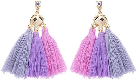 Tengkou Short Tassel Drop/ Dangle Earrings with Acrylic Crystal 3 Colors (Pink)