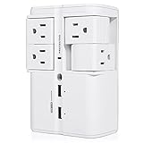 Dewenwils Wall Mount Multi Outlets Adapter, Surge Protector with 4 Rotating Outlets and Dual USB Charging Ports(5V 2.4A/Port, Total 3.4A), 1080 Joules, UL Listed