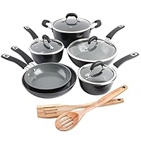 Kenmore Arlington Healthy Nonstick Ceramic Coated Forged Aluminum Induction Cookware, 12-Piece, Black Exterior/Grey Interior Kenmore Arlington Healthy Nonstick Ceramic Coated Forged Aluminum Induction Cookware, 12-Piece, Black Exterior/Grey Interior