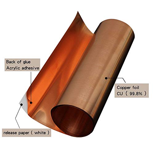 Copper Foil Tape with Single-Side Sheets 11.8inch x 0.24yard(30cm x 22.5cm) Conductive Adhesive Stained Glass Guitar Soldering Electrical Repairs Grounding EMI Shielding (2 Pcs)