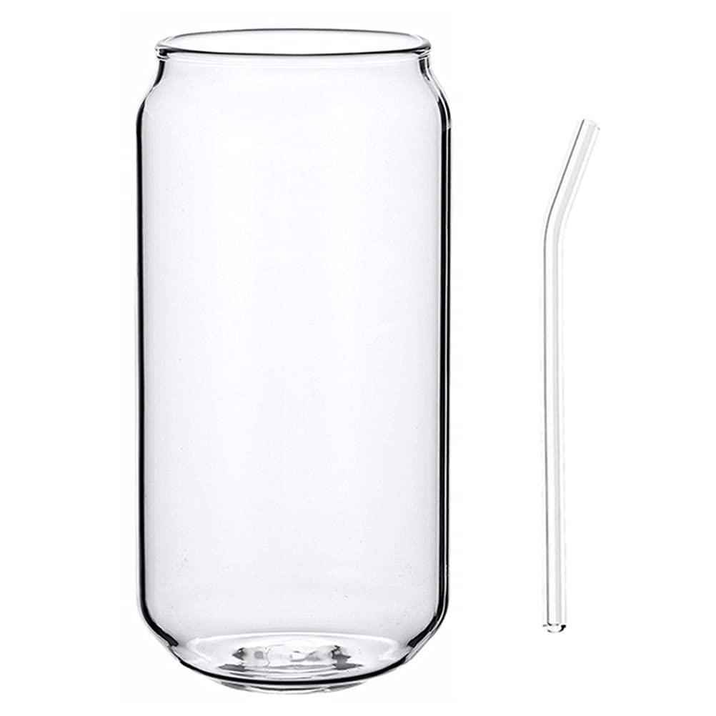 Transparent Glass Cup with Straw for Milk, Coffee, Juice, and Cocktails - 500Ml Round Smooth Mouth Design for Home, Office, and Bar Use