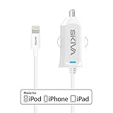 Apple MFi Certified iPhone Car Charger - Skiva 12W 2.4Amp PowerFlow Rapid Car Charger with integrated 3.2ft 8-pin Lightning Cable for iPhone SE 6s 6 plus 5s 5c, iPad Air mini Pro, iPod touch 8 & more