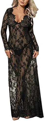 Women's Exotic Dresses Plus Size Sexy Negligee Nightie Lingerie Lace Long Skirt Sleepwear with G-String