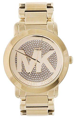 Michael Kors Women's Runway MK Logo Glitz Gold Tone Steel Watch 45mm MK3462
