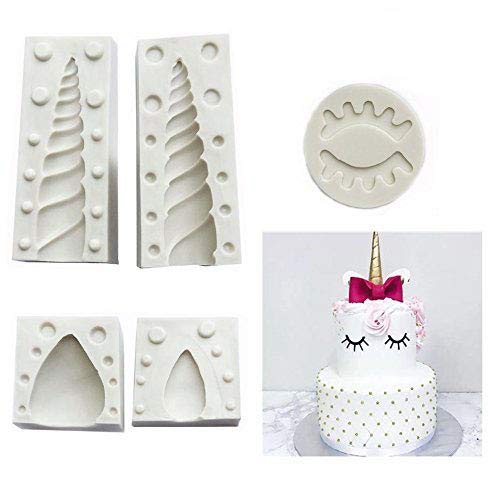 5 pack silicon Unicorn Cake Topper Molds for baking cake decoration Horn Ears and Eyelash Set ,pink