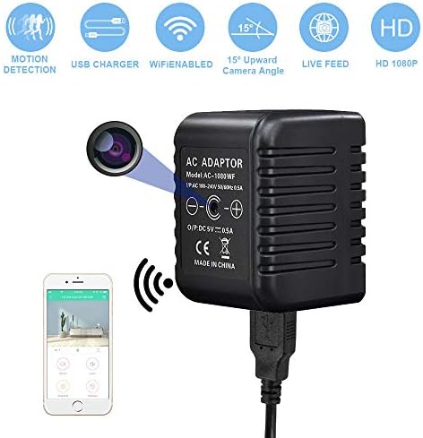 Hidden Camera IP Power Charger Recorder 1080P with 15 Degree Upward Lens Motion Activated Live Stream iOS-Android App AC Adapter Cam for Home Security
