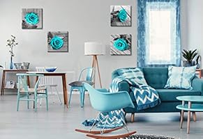 Jiazugo Canvas Wall Art For Living Room Teal Black And White Rose Floral Painting Pictures Big Modern Flower Close Up Multi Panel Canvas Wall Art For Bedroom Home