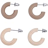 2 Pairs Wooden Open Hoop Stud Earrings for Women, Small Colored Wood Lightweight Earrings, 20mm