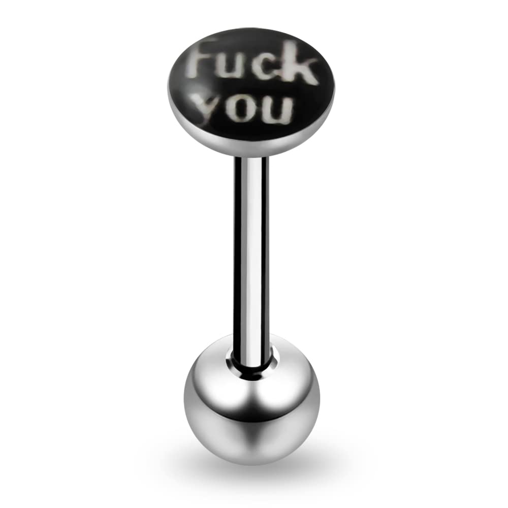 AZARIO LONDON Word on Black Background Logo 316L Surgical Steel Tongue Bar Piercing Jewellery