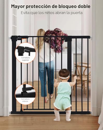 COMOMY Dog Gate 36" Extra Tall, 75-103cm Large Width Baby Safety Gate Automatic Closing, Durable Child Safety Barrier for Stairs, Pressure Mounted, Black