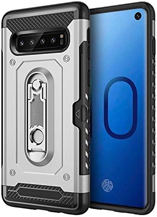 Galaxy S10 Plus Case, KMISS [Card Slot Holder] Dual Layer Hybrid Protective Case Ultra Slim Thin Hard Cover with Credit Card Slot and Kickstand for Samsung Galaxy S10 Plus 6.4 inch (2019) (Silver)