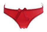 Snknh Thongs,knickers,Sexy underwear female bow perspective bundle briefs open butt hollow satin pants fun pants, red