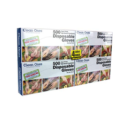 Clean Ones Disposable Food-Safe Poly Gloves, One Size, 2000 Count