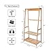 Ufine Bamboo Clothes Rack Heavy Duty Garment Rack Coat Hanging Stand with 6 Hooks, 3 Tier Storage Shelves Closet Organizer for Bedroom, Living Room, Guest Room, Apartment and Entryway