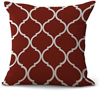 Miracle Dec Moroccan Tile Geometry Soft Polyester&amp;Linen Pillow Covers for Bedroom, Living Room, Couch (18"x18", Purplish Red)