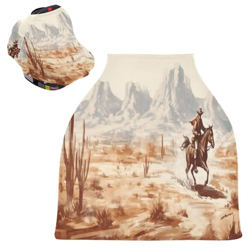 YETTASBIN Western Desert Cowboy Baby Car Seat Cover, Stretchy Canopy Cover Soft Breastfeeding Cover Breathable Infant Stroller Cover for Newborn Girl Boy
