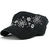 ililily Military Cotton Cadet Cap Flower Glitter Spangles Rhinestone Cadet Hat