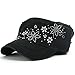 ililily Military Cotton Cadet Cap Flower Glitter Spangles Rhinestone Cadet Hat