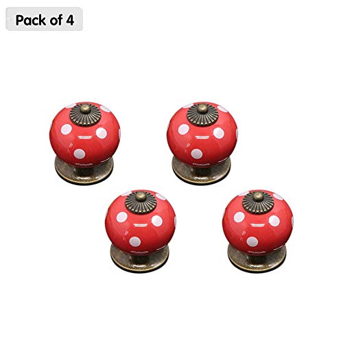 Lvcky 4pcs Retro Cabinet Knobs Handle Ceramic Polka Dot Drawer