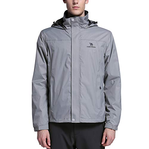 CAMEL CROWN Mens Waterproof Rain Jacket Hooded Windbreaker Windproof Rain Coat for Fall Outdoor Hiking Climbing Grey XXXL