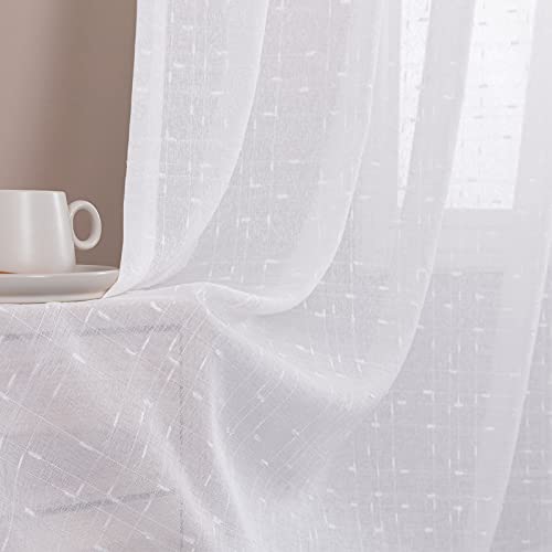 JINCHAN Bleach White Kitchen Curtains Linen Textured Voile Rod Pocket