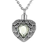 VALYRIA Angel Wing Birthstone Memorial Urn Necklace Stainless Steel Cremation Jewelry,Olive Green(August)