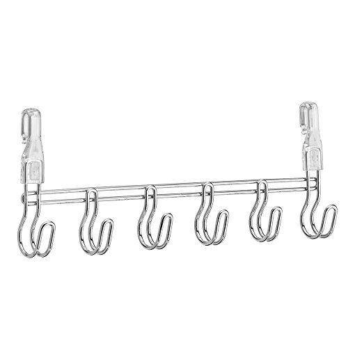 InterDesign Wire Shelving Organizer, Under Shelf Hooks 6, Chrome/Clear