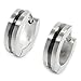 Pair Stainless Steel Silver Color Black Stripe Hoop Earrings