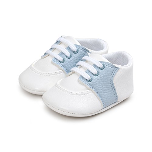 Fire Frog Baby Shoes for Boys Girl Infant Lace-up Saddle Sneakers Light Blue 12-18 Months