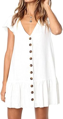 Voopptaw Womens Summer Casual Short Sleeve V Neck Button Swing Mini Dress Cover Up