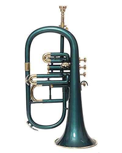 PROFESSIONALS FLUGEL HORN 4 VALVE Bb PITCH GREEN COLORED W/CASE AND MOUTHPIECE - Thumbnail 3