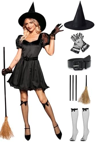 black witch dress amazon Amazon.com: KatchOn Gothic Witch Costume - Black Witch Dress with Collar Choker and Skull for Women