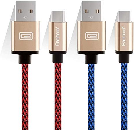 JULAM USB Type C Cable Compatible Vertex Impress Calypso 5" and More, 6.6ft USB A to C Charger (2-Pack) Nylon Braided Fast Charging Cord (Red+Blue)