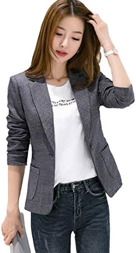 Showlovein Women’s Tailored Jacket, Spring and Autumn Linen Jacket, Short Blazer, Long Sleeve, Single Button, Elegant, Office Casual Work