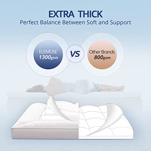 ELEMUSE Extra Thick Cooling Queen Mattress Topper, 1300 GSM Overfilled