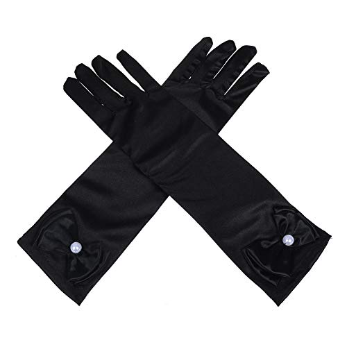 Lusiyu Girl Solid Color Long Elbow Length Formal Pageant Glove (Black)
