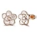 AllenCOCO 18K Gold Plated Black Rose Flower Stud Earrings for Women