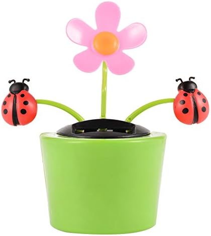 Tpfocus 1PCS Cute Solar Powered Dancing Flower Car Decoration - with Ladybugs Light Green Pot