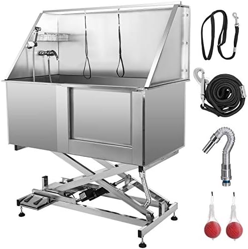 VEVOR 50 Inch Electric Pet Dog Grooming Tub Stainless Steel X-Style Electric Lift Height Dog Bath Tub Pet Washing Station with Sprayer Plate Dog Wash Tub Right Door