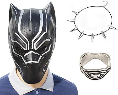 3Pack New Black Panther Movie Mask Halloween Costume with Necklace and Ring