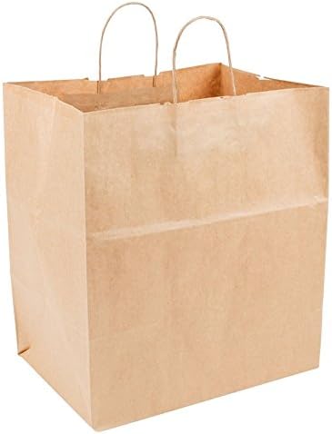 Recycled 14 x 9 x 16 Natural Brown Kraft Cub Paper Shopping Bags - Pack 200