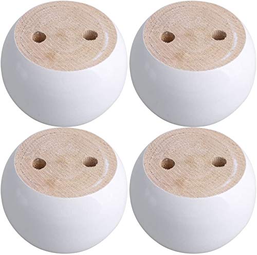 4PCS White Wooden Round Furniture Bun Feet 2" Tall with Screws Replacement Solid Wood Furniture Legs Dresser Legs Sofa Cabinet Couch Replacement Legs