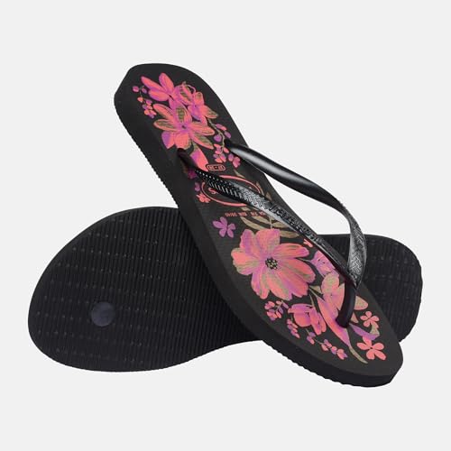 Havaianas - Slim Organic, Elegant, Durable and Versatile Flip Flops with Non-Slip Sole, Women, Black Grey Gold, 39 EU