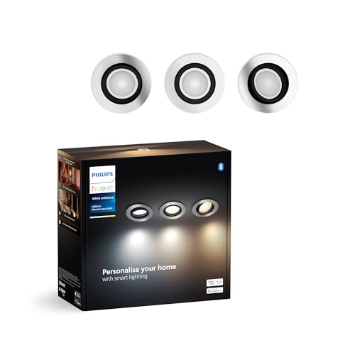 Philips Hue Milliskin White Ambiance Einbauspot, Aluminium, (400lm / 70mm), 3er Pack, warm- bis kaltweisses Licht, steuerbar via App, kompatibel mit Amazon Alexa (Echo, Echo Dot), neue Generation
