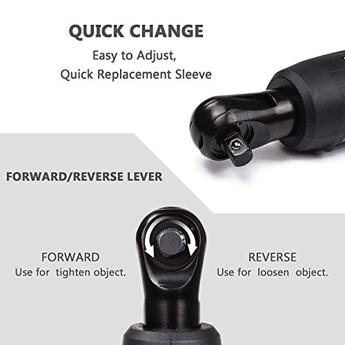 Electric Ratchet Wrench, HAWKFORCE Cordless 3/8 Inches Air Ratchet Tool Set Variable Speed Trigger with 12V Lithium-Ion Battery, Charger Kit and 16 PCS Wrench Sockets