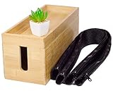 Green Buds Bamboo Cable Management Box Organizer with 2 Zipper Cables Sleeve Protectors Bundle, 15