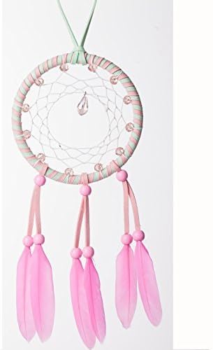Handmade Beaded Feather Dream Catcher Circular Net For Car Kids Bed Room Wall Hanging Decoration Decor Ornament Craft ,Dia of Circle: 4.33inch (pink-girl heart)-By The Street