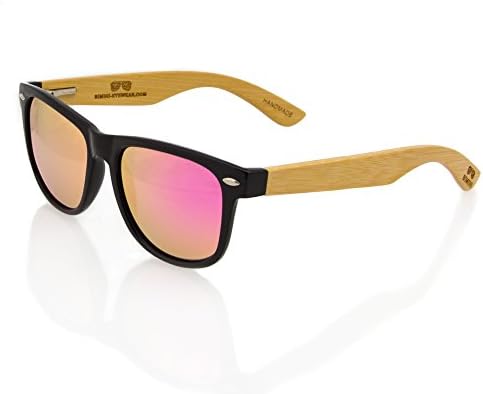 Polarized Wayfarer Sunglasses @ Bimini-Eyewear.com for Men Women with 100% UV Protection, Anti-Glare Lenses, Stylish Wooden Frame &amp; Bamboo Case By Bimini Eyewear (Pink)