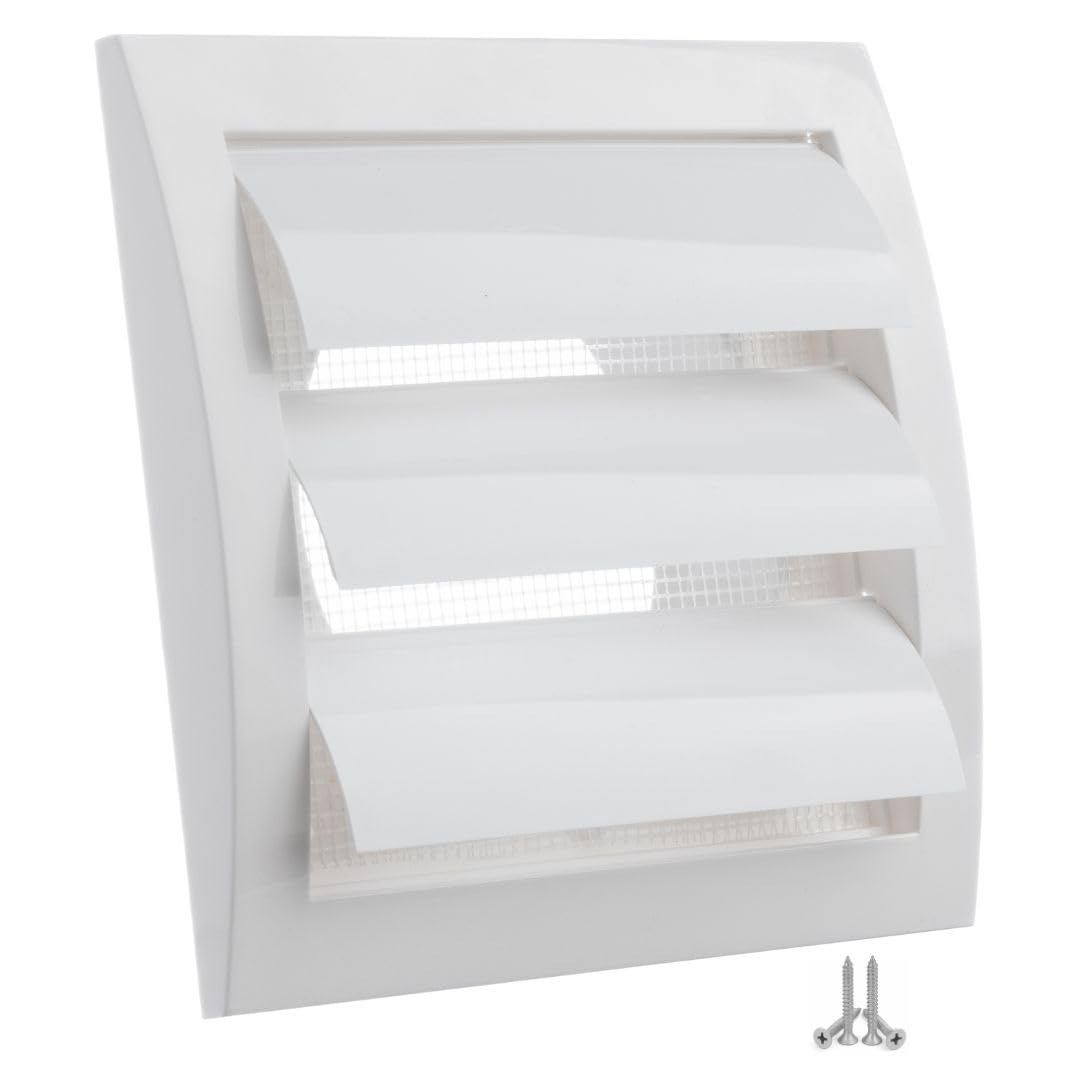 Ø 100mm / 4'' White Plastic Ventilation Grille with Non-Return Gravity Shutters - Air Vent Cover with Insect Protection